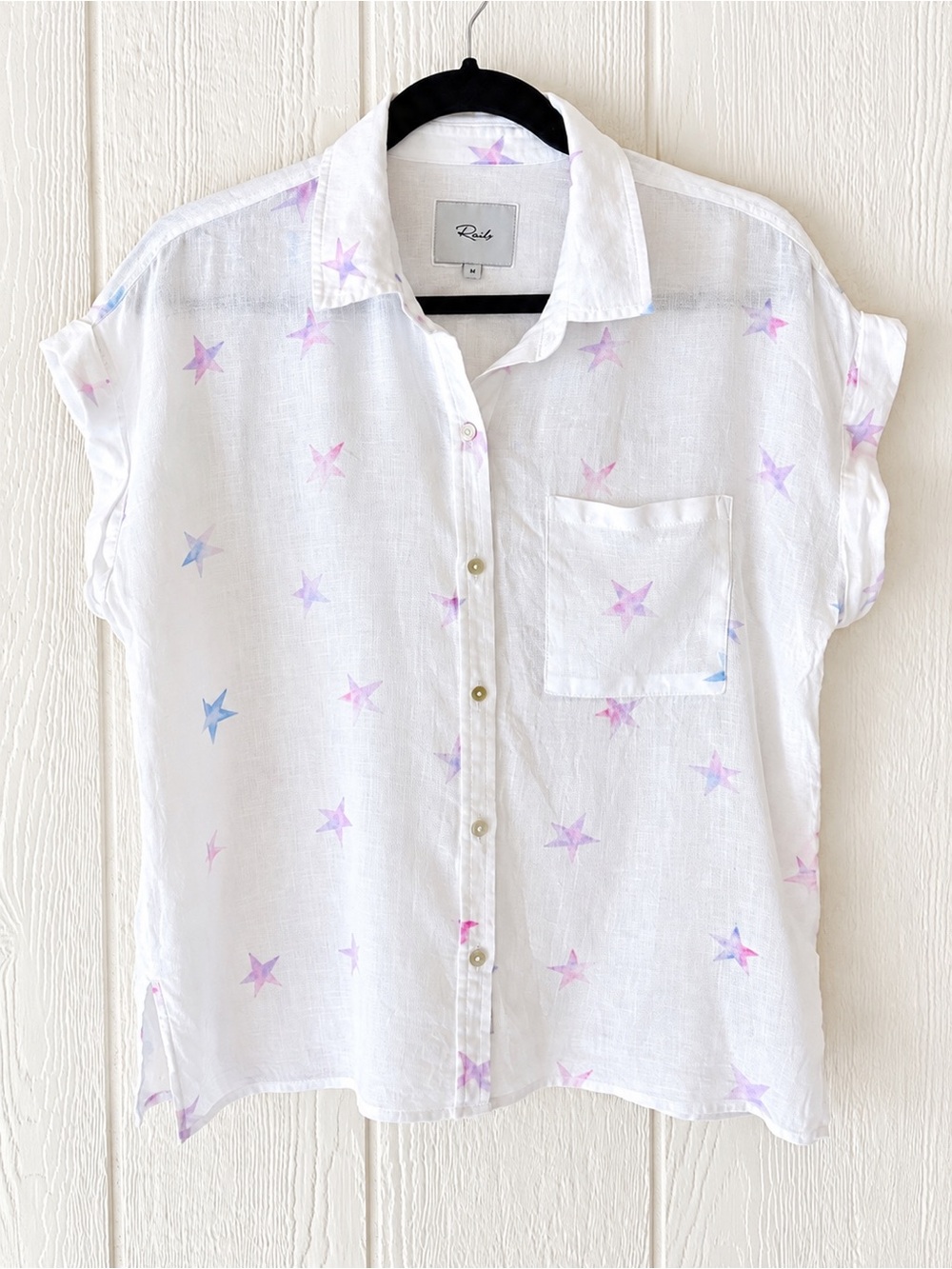 Rails Button Down Shirt Linen Blend Stars M